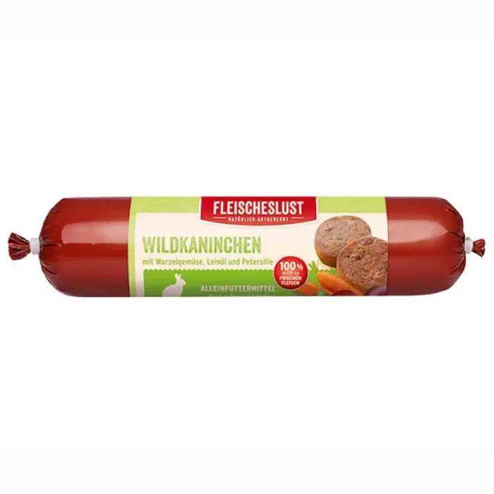 Fleischelust pølse med kanin, rodfrugt, hørfrø og persille, 400g