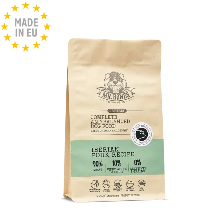 Mr. Bones Dry Barf Naturlig Hundefoder med 90 % Iberian Pork , 10% Grønsager, 450g EU