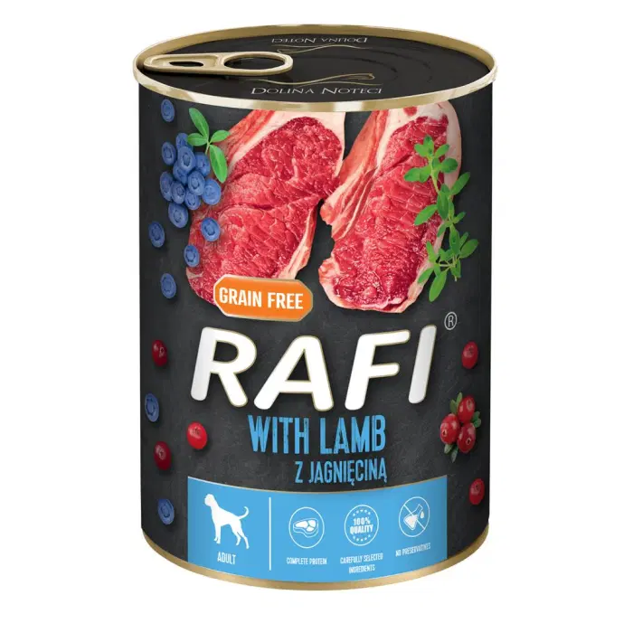 RAFI Vådfoder til Hund - Kornfrit med Lam, Blåbær & Tranebær - 400g