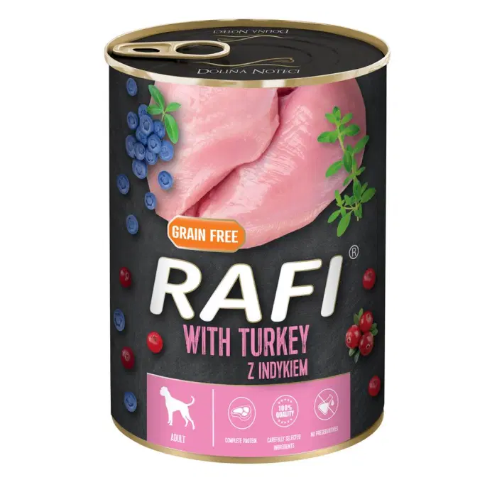 RAFI Vådfoder til Hund - Kornfrit med Kalkun, Blåbær & Tranebær - 400g
