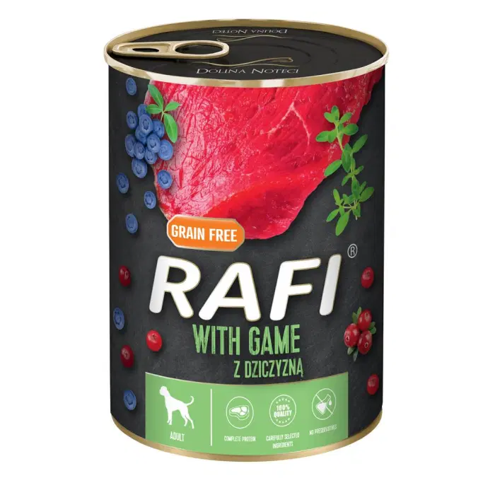 RAFI Vådfoder til Hund - Kornfrit med Vildt, Blåbær & Tranebær - 400g
